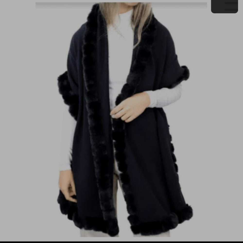 La Fiorentina Wrap Scarf With Faux Trim Black And Gray Tones